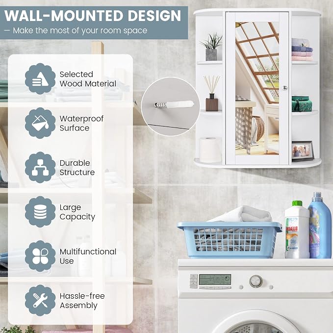 COSTWAY Wall Mounted Bathroom Cabinet, Storage Organizer - Image 8