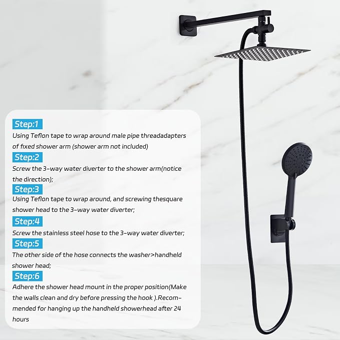 Shower Head 8'' High Pressure Rainfall, Handheld Shower Combo - Image 6