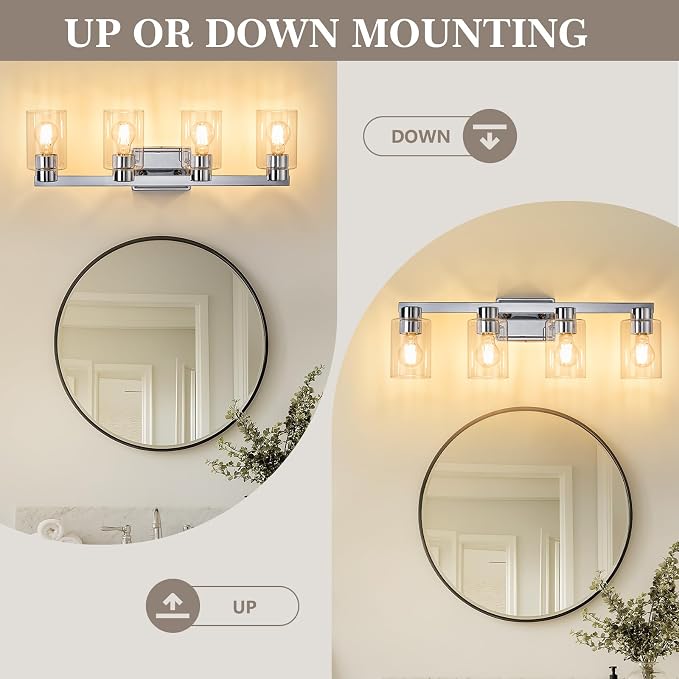 4-Light Bathroom Light Fixtures Modern Chrome Vanity Lights - Image 5