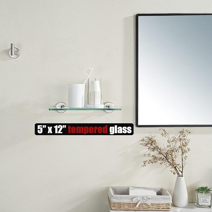 JQK Bathroom Glass Shelf, Tempered Glass Shower Storage 12 by 5 inches - Image 2