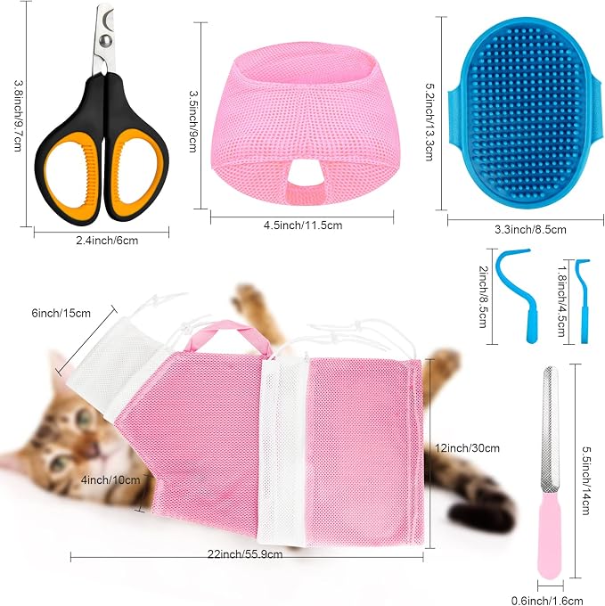 Cat Bathing Bag Set 8 PCS with Cat Shower Net Bag Breathable Mesh Cat Muzzle - Image 7