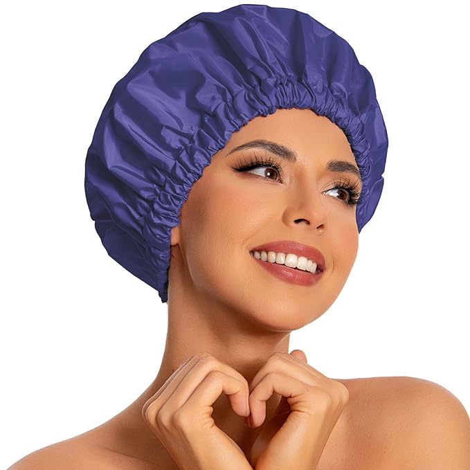 Reusable Shower Cap for Women, Large Waterproof Shower Essentials Bonnet by Edoneery