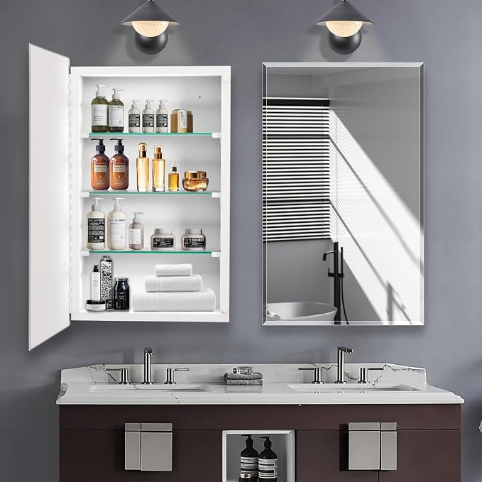 Bathroom Medicine Cabinet with 20x30 in Rectangular Beveled Frameless Mirror - Image 3