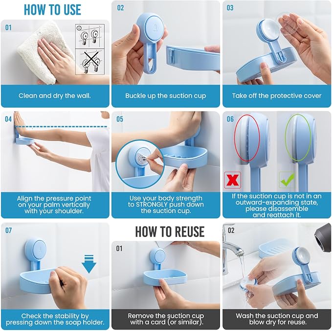 TAILI Soap Dish Bar Holder Suction Cup, SoapSaver - Image 5