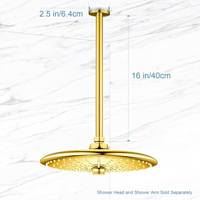 OFFO Shower Arm with Flange, Bright Gold 16 in Ceiling Mount Replacement Rain - Image 5