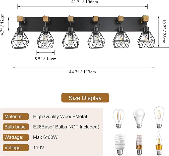 Farmhouse Vanity Light for Bathroom, 6-Light Wood Bathroom Vanity Light - Image 4