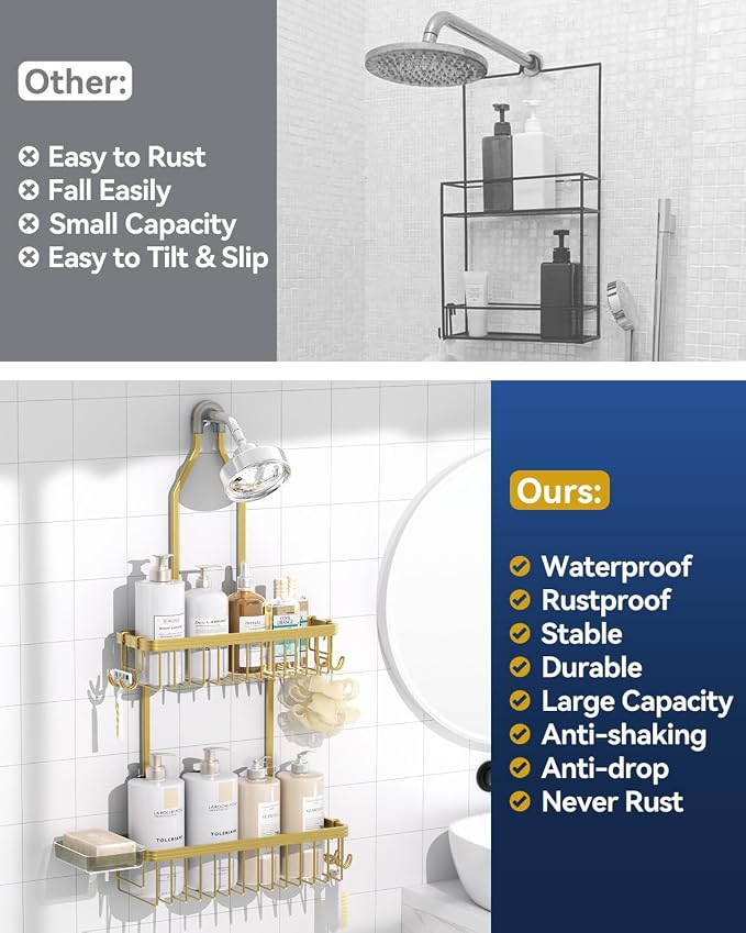 YASONIC Shower Caddy Hanging, Never Rust Shower Organizer Hanging, Aluminum - Image 9