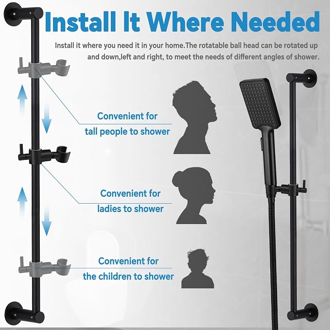 Shower Slide Bar Adjustable Handheld Shower Head Holder Wall Mount - Image 6