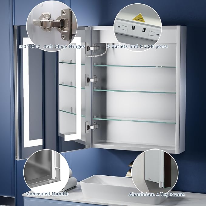 ExBrite LED Lighted Bathroom Medicine Cabinet - Image 4