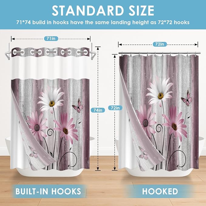 No Hook Flower Daisy Shower Curtain - Image 7