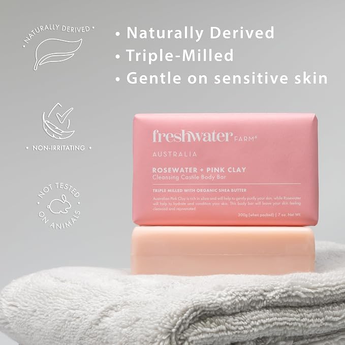 Freshwater Farm Australia Castile Natural Bar Soap | Rosewater + Pink Clay | - Image 3
