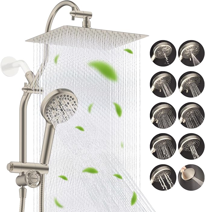 Hibbent cUPC Certified All Metal 12" Rainfall Showerhead Combo, High Pressure by Hibbent