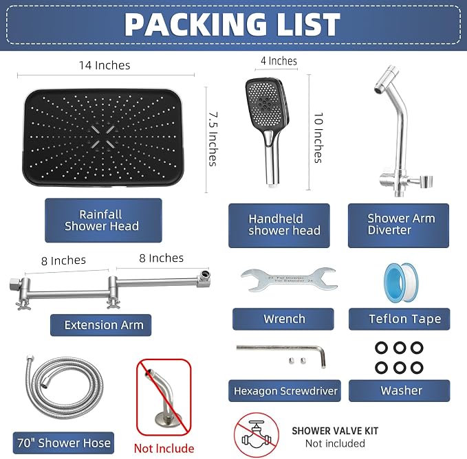 14" High Pressure Rain/Rainfall Shower Heads - Image 8
