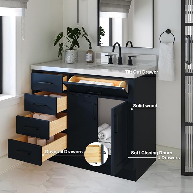 ARIEL Hepburn 43 Inch Single Sink Bathroom Vanity in Midnight Blue, 1.5 Edge - Image 3
