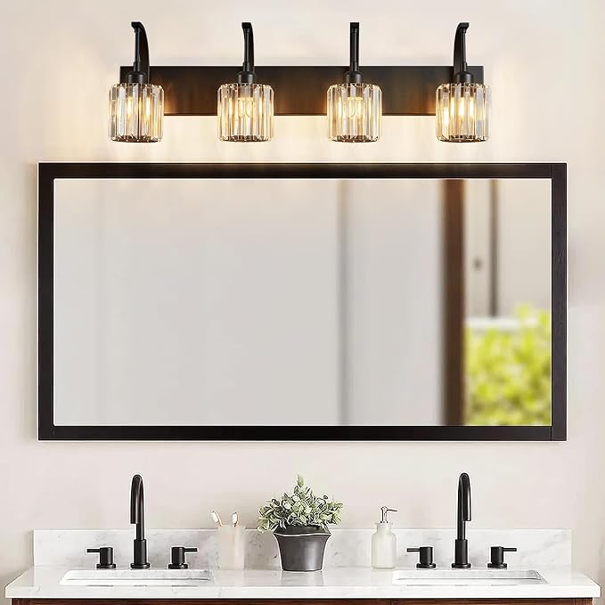 4-Light Crystal Vanity Light, Modern Black Bathroom Wall Sconce - Image 7
