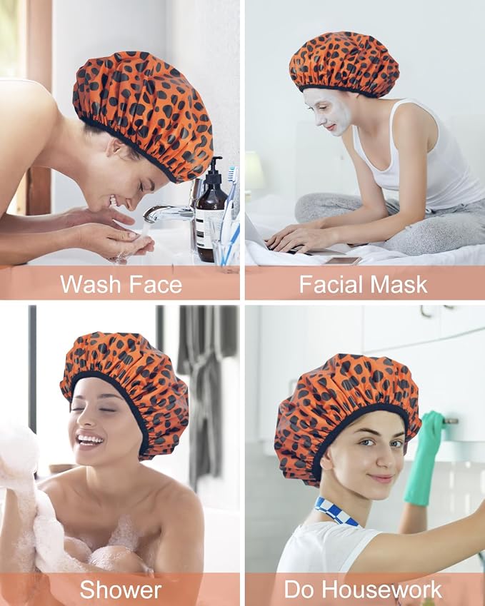 Auban Shower Cap, Shower Cap for Women Terry Cloth Lined EVA Exterior Reusable - Image 6