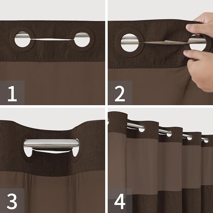 Long No Hooks Needed Linen Textured Shower Curtain - Image 4