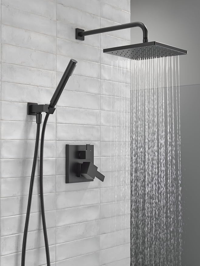 Delta Modern 14 Series Square Rain Shower System Faucet Set, Rainfall Matte - Image 2
