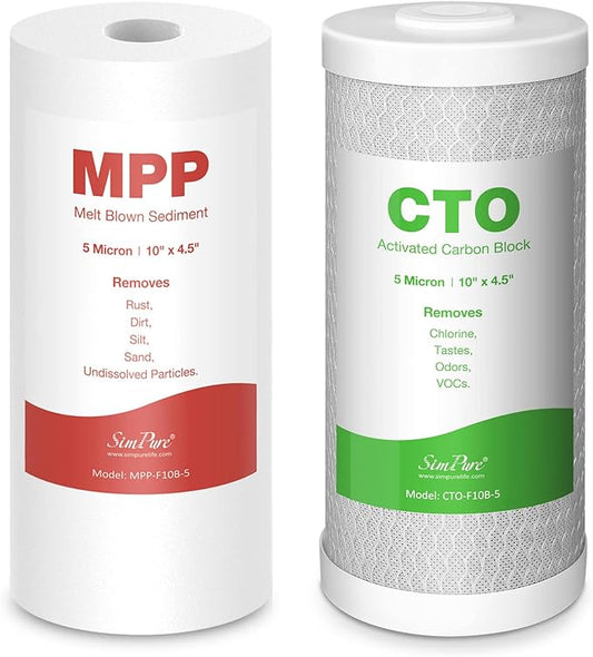 SimPure Whole House Water Filter Cartridges 5 Micron 10" x 4.5" PP+CTO 2-Stage by SimPure_Water