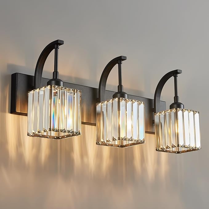 Crystal Vanity Lights 3-Light Black Bathroom Vanity Lights Modern Crystal by FDPBY