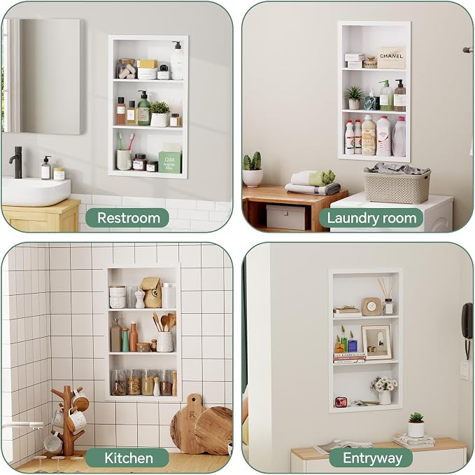 Stainless Steel Recessed Medicine Cabinet 14''*24'', Rust-Proof Metal Wall Niche - Image 5