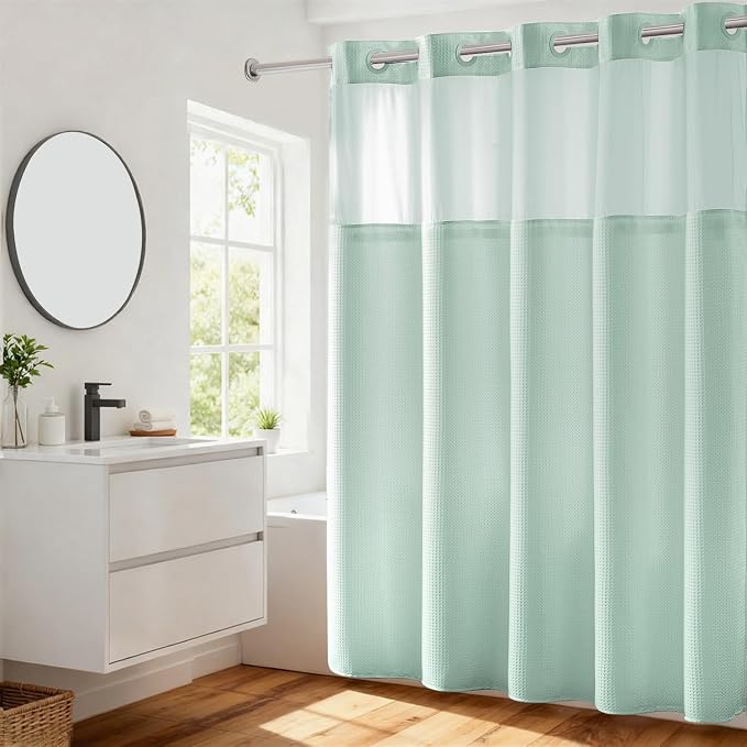River Dream Heavyweight No Hooks Required Dotted Waffle Weave Shower Curtain - by RiverDream