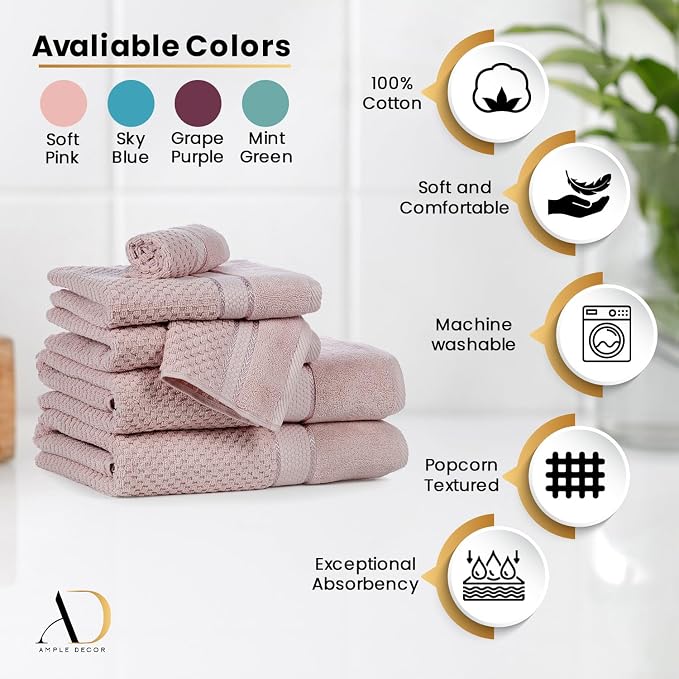 Ample Decor 100% Cotton Soft Pink Bath Towel - Image 3