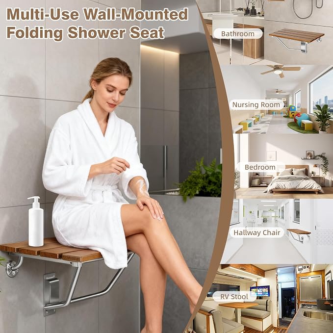 28'' Folding Shower Seat Wall Mounted, Folding Shower Bench - Image 2
