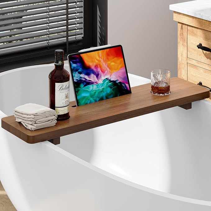Premium 1.2IN Thickened African Solid Teak Bathtub Tray, 35” Waterproof Bath by KiasthomeBathroomAccessories