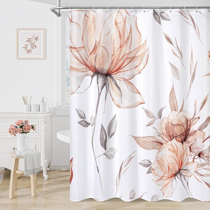 Long Boho Watercolor Floral Shower Curtain 72 x 78, Artistic 78 Inch Long by Decorateyourhome