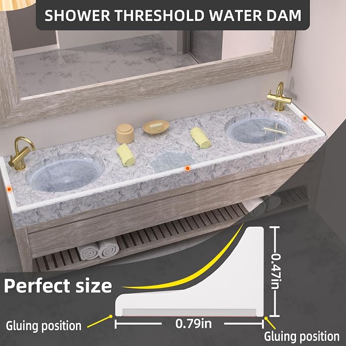 67Inch Collapsible Shower Threshold Water Dam Barrier, Self Adhesive Silicone - Image 2