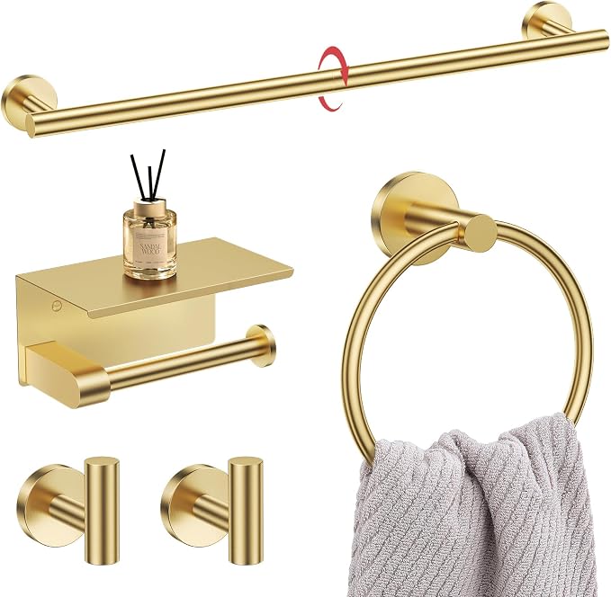5-Piece Towel Bar Set Brushed Gold Bathroom Hardware Accessories Set Upgraded by LairuierBathroomHardwareSet