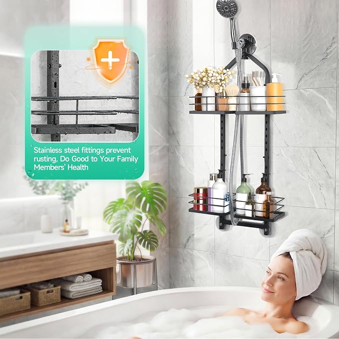 Shower Caddy Hanging for Handheld Showerheads Adjustable Height Extra Long - Image 5