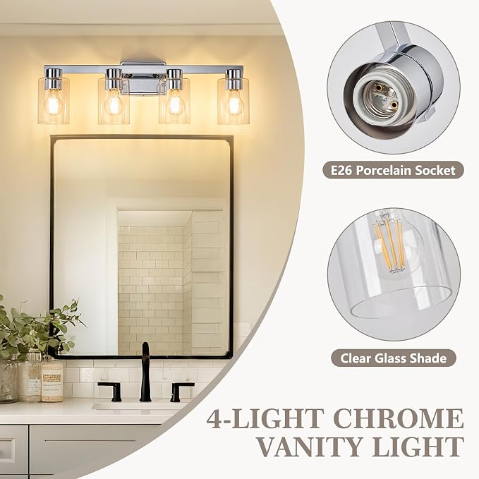 4-Light Bathroom Light Fixtures Modern Chrome Vanity Lights - Image 6