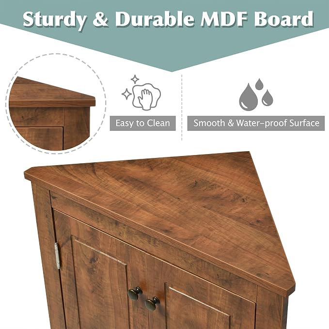 Corner Storage Cabinet with Adjustable Shelves, Triangle Bathroom & Kitchen - Image 6