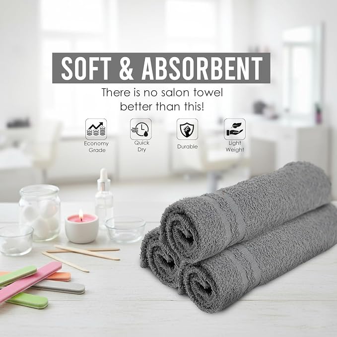 Salon Towels – 50 Pack Grey Hand Towels 100% Cotton Spa Towels – 16x27 inches - Image 3