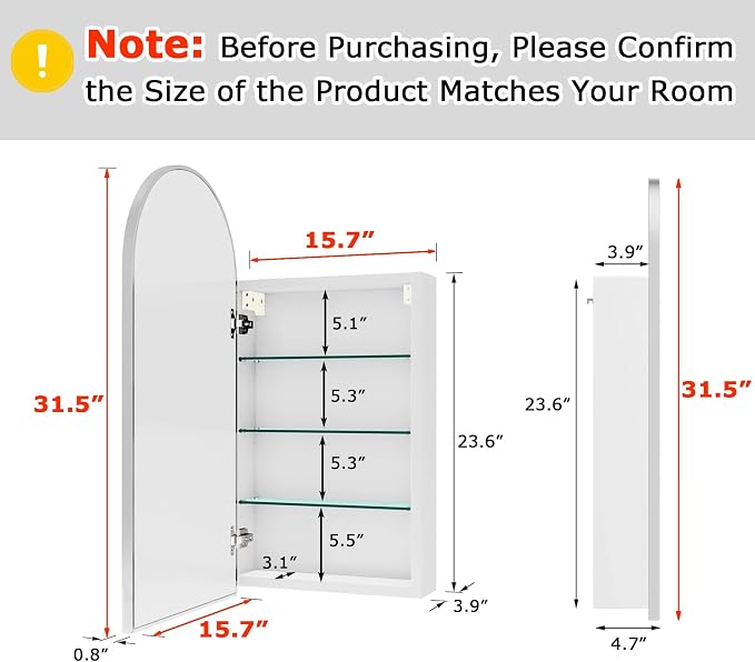 FKWin Arched Sliver Bathroom Medicine Cabinet - Image 2