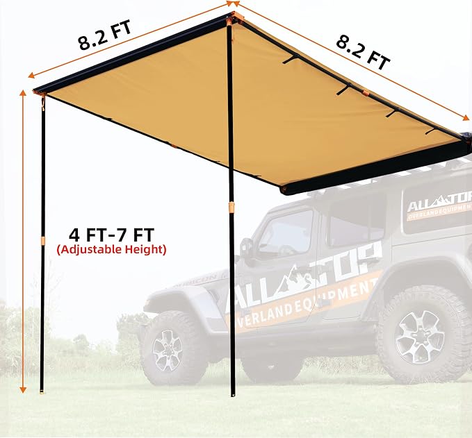 ALL-TOP Vehicle Awning 8.2'x8.2' Roof Rack Pull-Out Sun Shade UV50+, - Image 3
