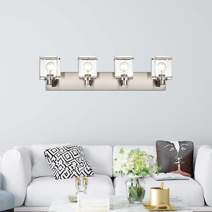4-Lights Bathroom Vanity Light Fixtures in Brushed Nickel, E26 Socket Wall - Image 4