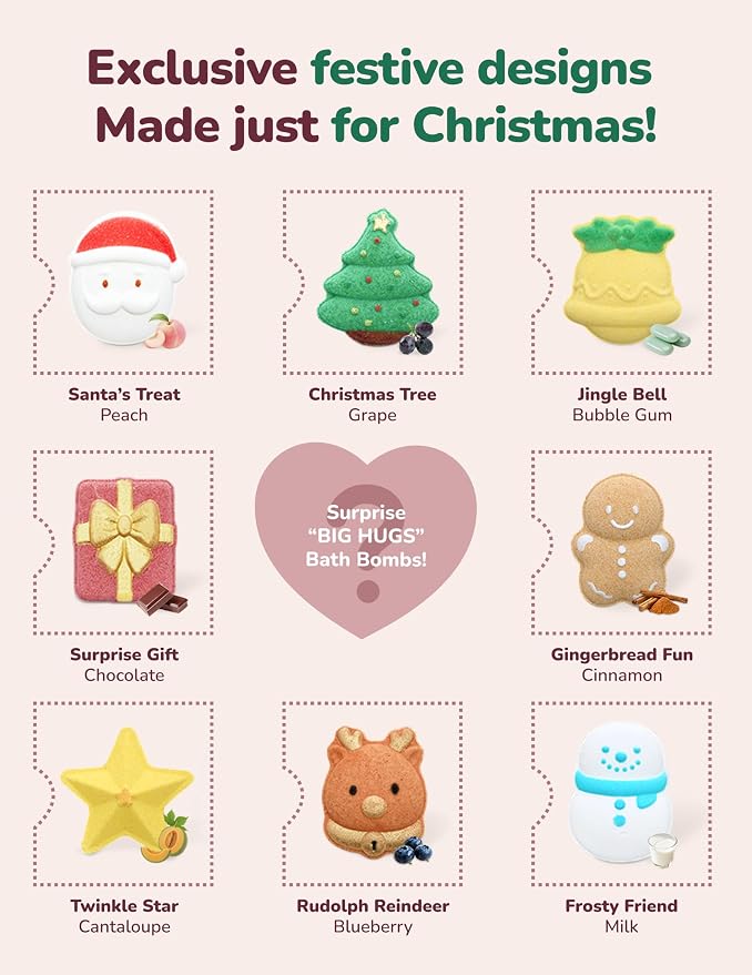 Momcozy & BIG HUGS 14Pcs Christmas Bath Bombs Set of Countdown Calendar Mystery - Image 3