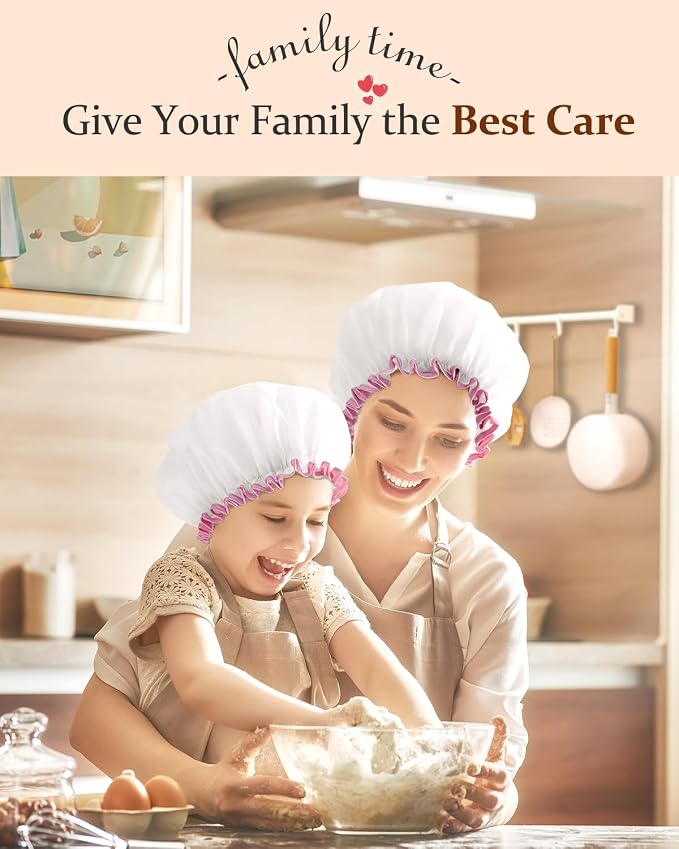 mikimini White Shower Cap Waterproof Reusable, Double Layers Bathing Hair Cap - Image 6