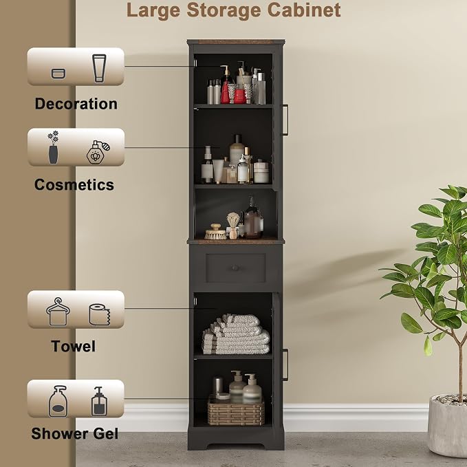 ChooChoo Farmhouse Storage Cabinet, Tall Bathroom Storage Cabinet - Image 7