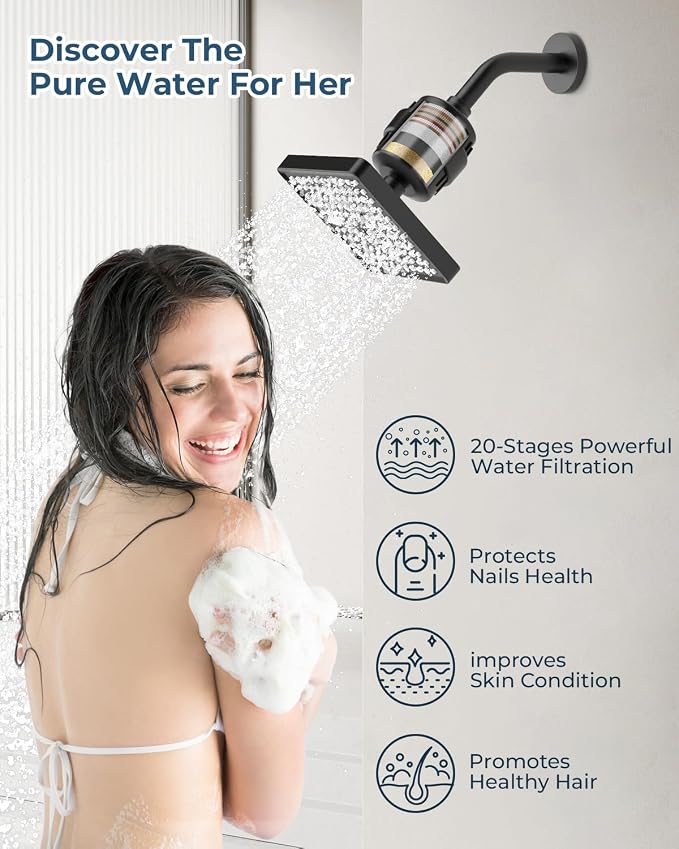 Shower Faucet Set, Ceiling Mount Shower System 10-inch & 6-inch Filtered Black - Image 3