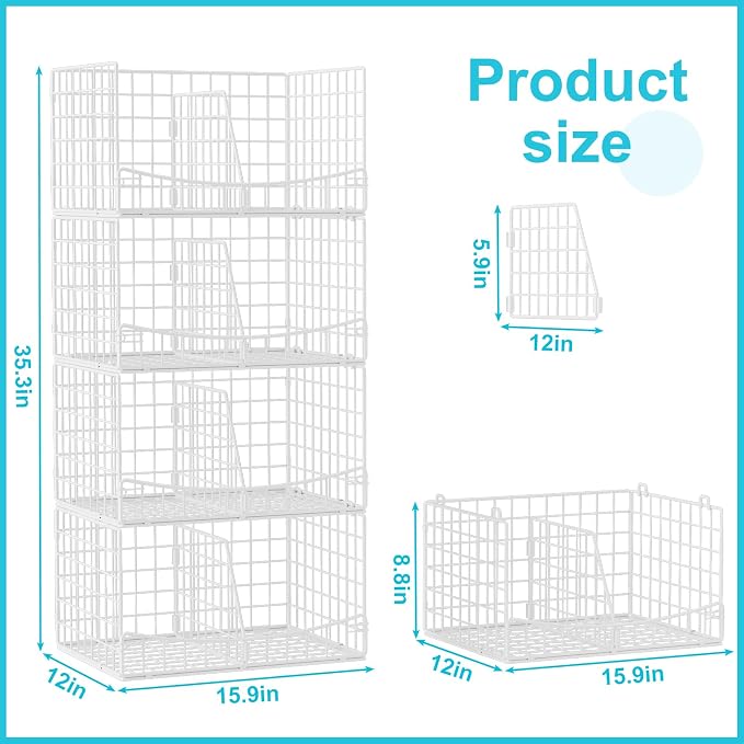Divided 4-Tier Stackable Closet Organizers and Storage Basket, Foldable Closet - Image 3