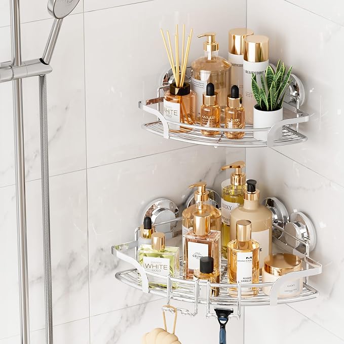 TAILI 2 Pack Powerful Suction Cup Corner Shower Caddy, Stainless Steel by TAILI