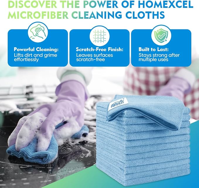 HOMEXCEL Blue Microfiber Cleaning Cloth 6 Pack 12.5 x 12.5 inch Microfiber - Image 2