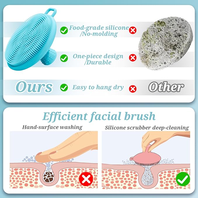 Silicone Back Body Face Scrubbers Set 4PCS, 15.35’’ Back Scrubber Soft Body - Image 5
