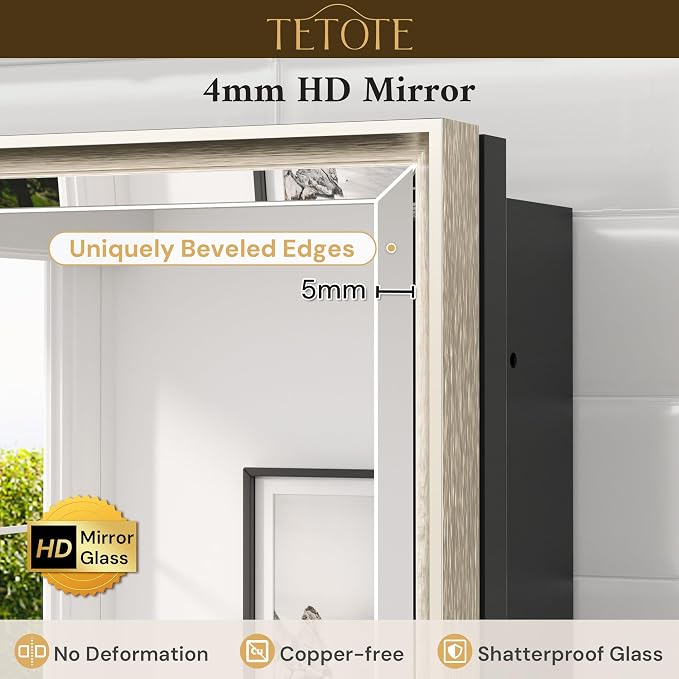 TETOTE Brushed Nickel Medicine Cabinet 24" x 30" Bathroom Mirror - Image 6