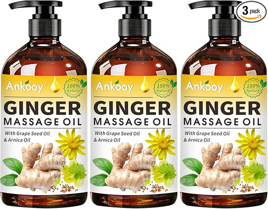 3 Pack Ginger Massage Oil with Arnica Oil, Vitamin E Oil and Grape Seed Oil by ANKOOY