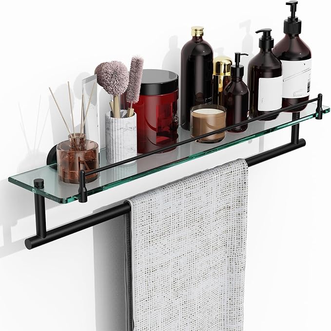 Towel Rack with Tempered Glass Shelf by HOMELIFE